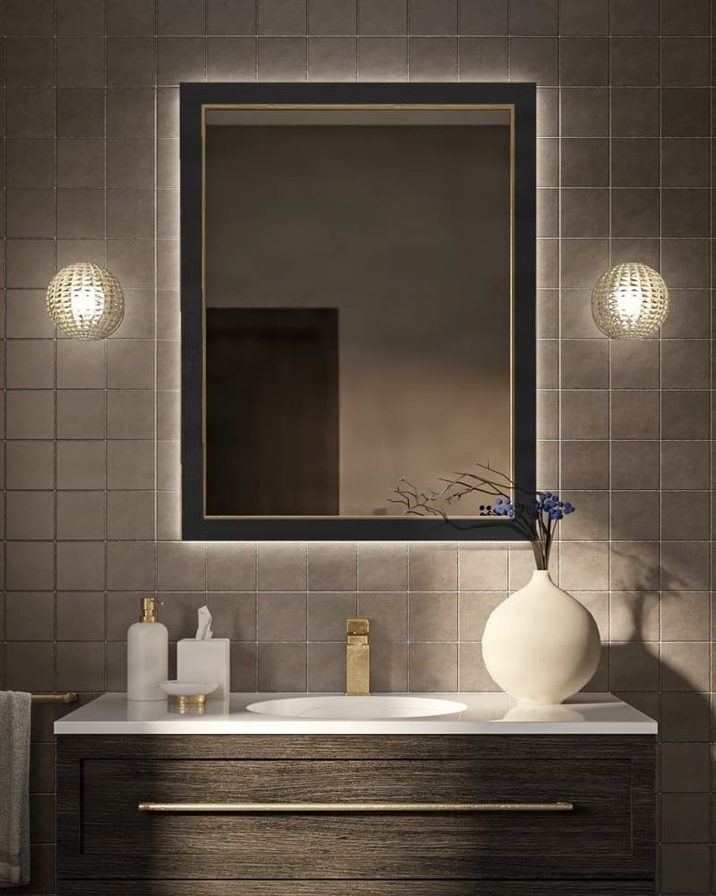 Καθρέπτης μπάνιου με Led Project Mirrors Wood Modern Μαύρο 70x90cm