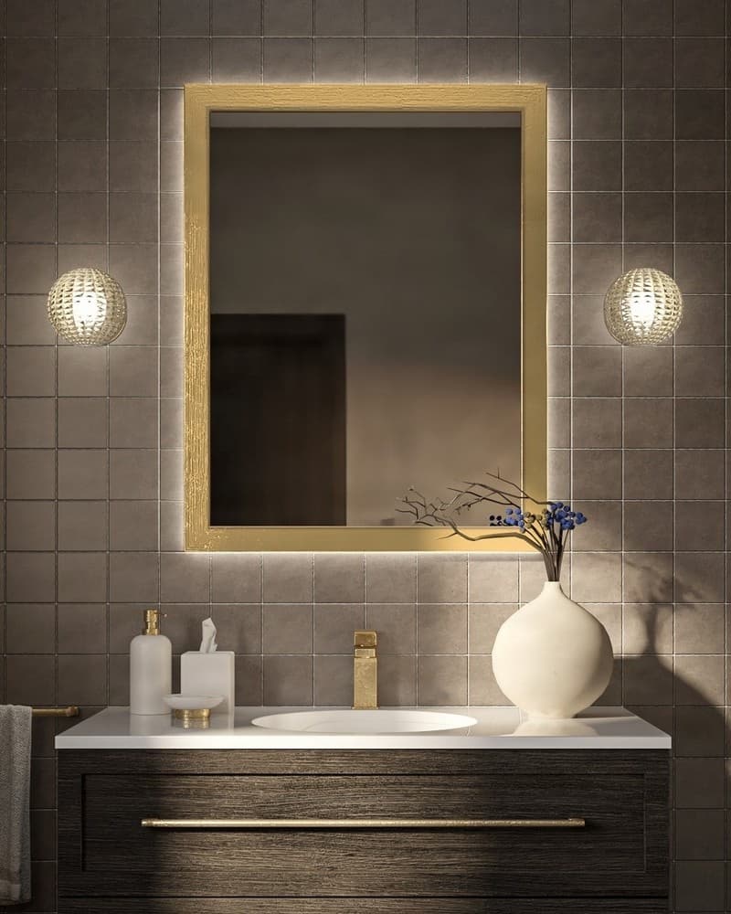 Καθρέπτης μπάνιου με Led Project Mirrors Wood Modern Χρυσό 70x90cm