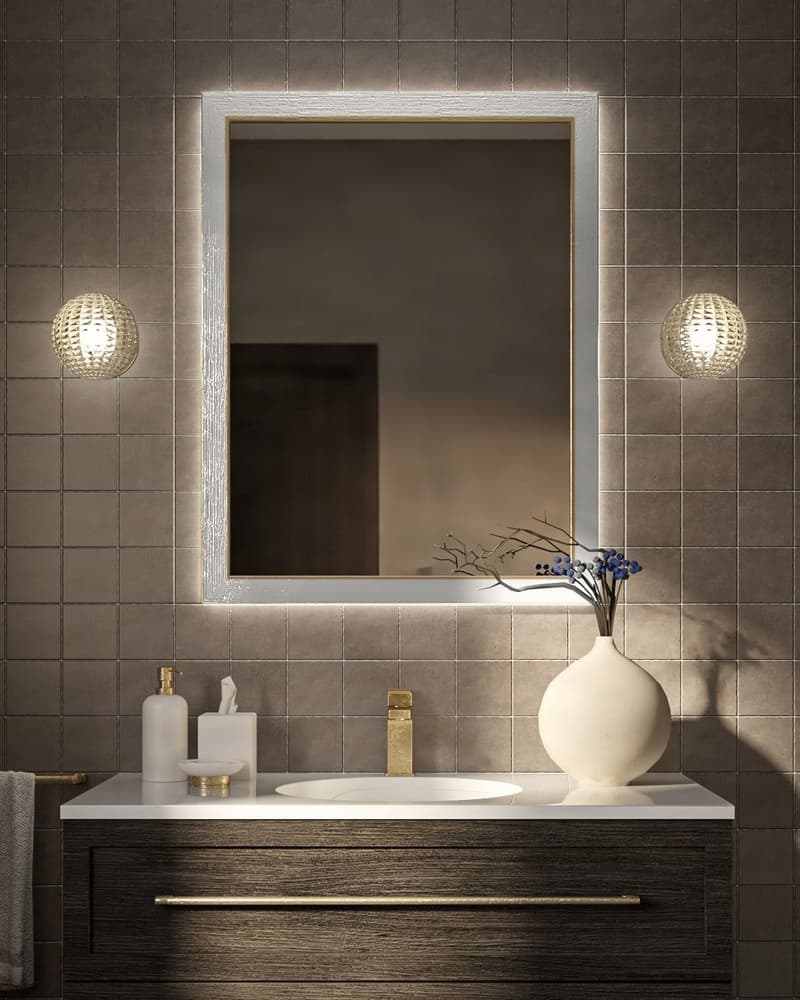 Καθρέπτης μπάνιου με Led Project Mirrors Wood Modern Ασημί 70x90cm