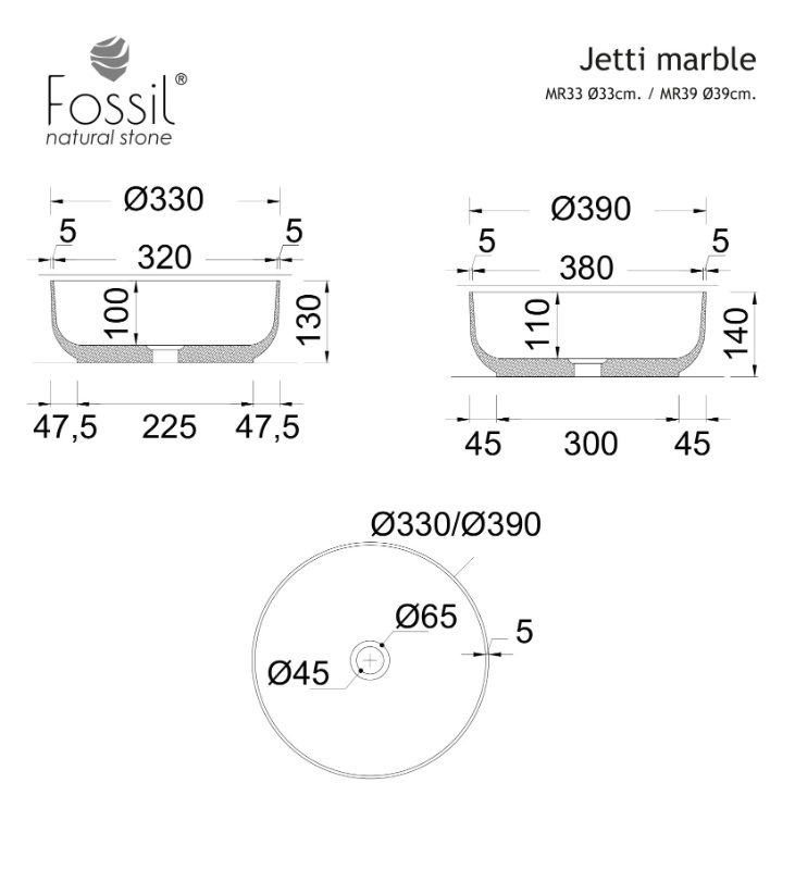 Νιπτήρας επιτραπέζιος - Fossil Jetti Marble MR39-500 - Beige - Φ39 | FS Home