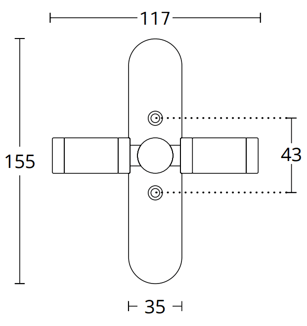 Διαστάσεις για πόμολο παραθύρου convex 135