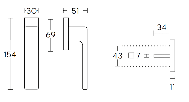 Διαστάσεις για πόμολο παραθύρου convex 1555